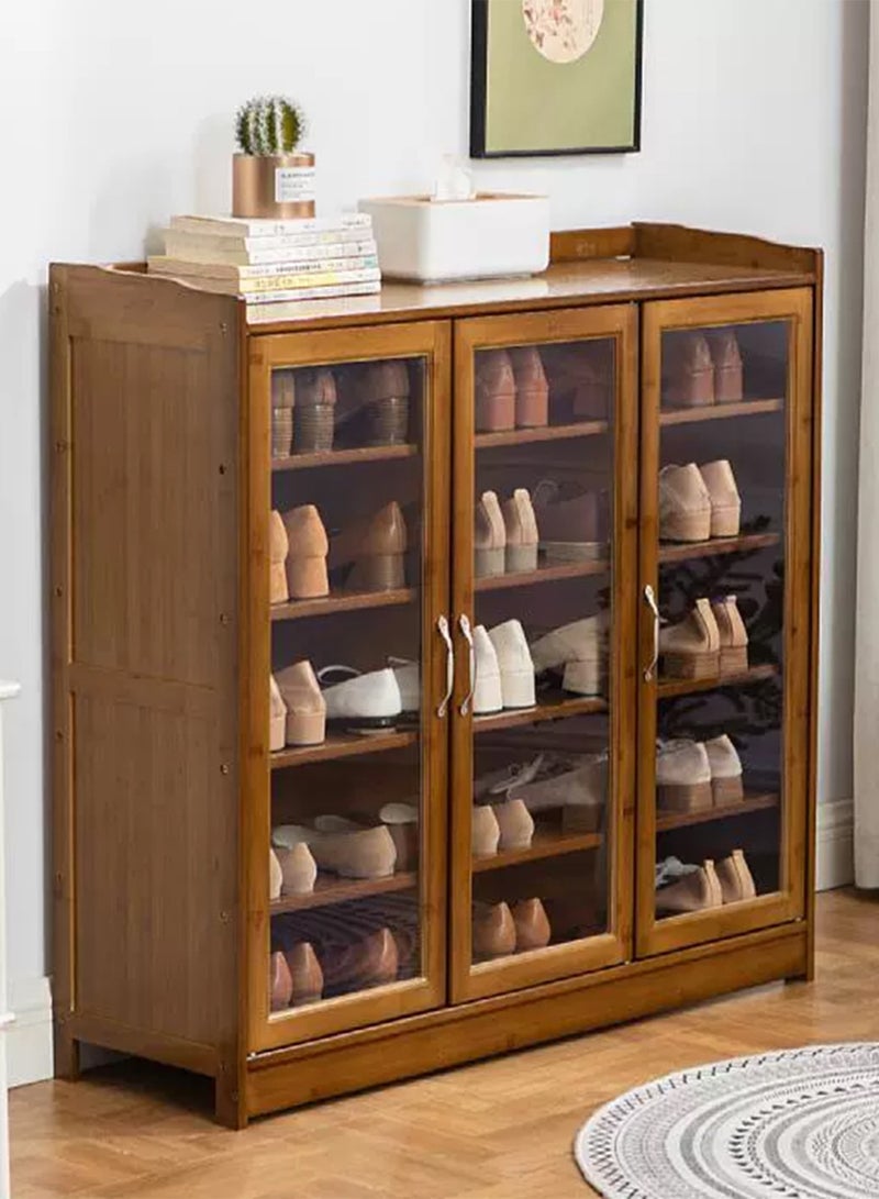 Entryway Shoe Cabinet, 5 Tiers Bamboo Shoe Cabinet with Clear Doors, Freestanding Shoe Storage Organizer for Hallway, Living Room - Image 1