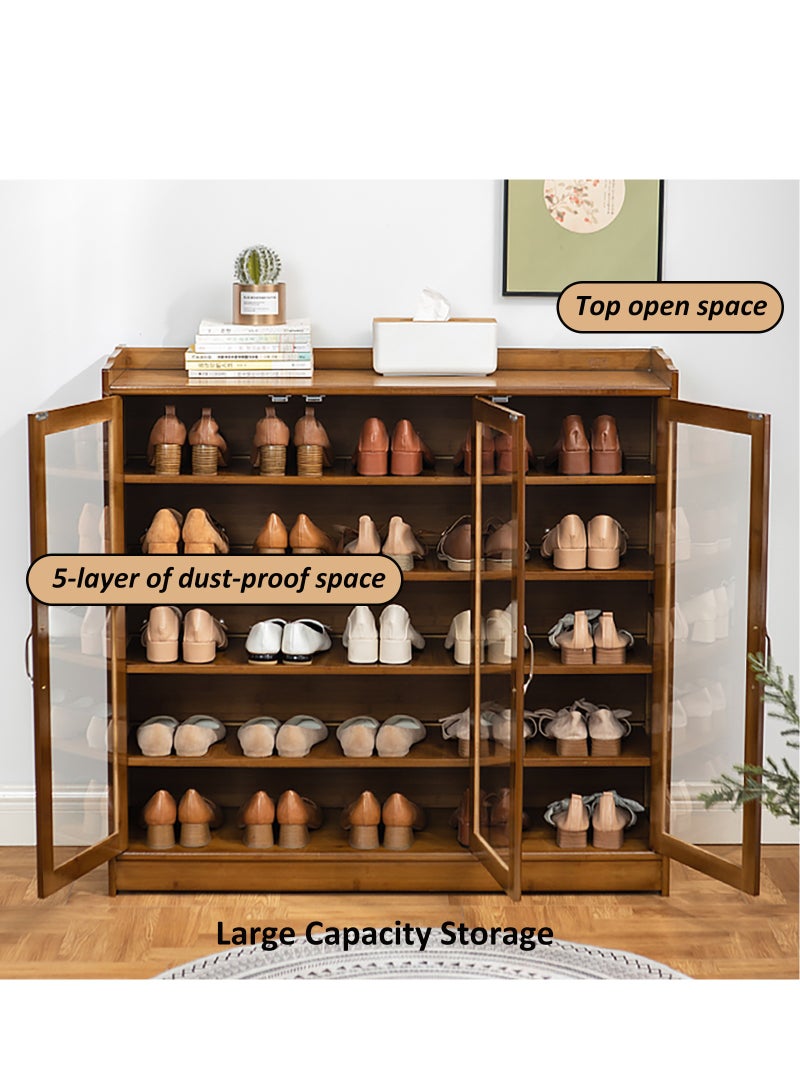 Entryway Shoe Cabinet, 5 Tiers Bamboo Shoe Cabinet with Clear Doors, Freestanding Shoe Storage Organizer for Hallway, Living Room - Image 2