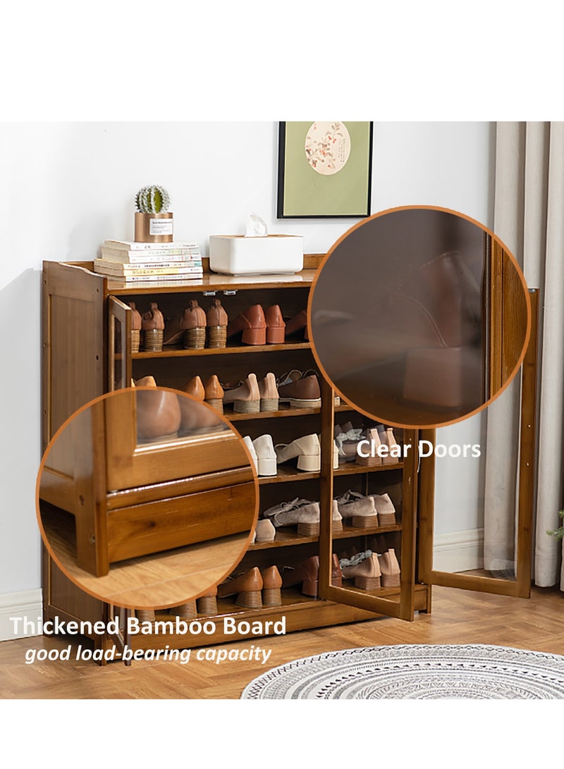Entryway Shoe Cabinet, 5 Tiers Bamboo Shoe Cabinet with Clear Doors, Freestanding Shoe Storage Organizer for Hallway, Living Room - Image 4