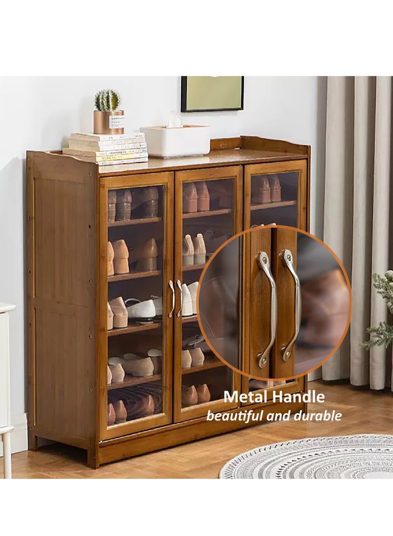 Entryway Shoe Cabinet, 5 Tiers Bamboo Shoe Cabinet with Clear Doors, Freestanding Shoe Storage Organizer for Hallway, Living Room - Image 5