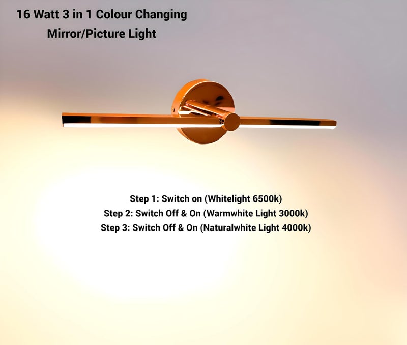 FILLISKA® LED Mirror/Picture/Vanity Light with 3-in-1 Colour Changing Function (16 Watt RoseGold-9760S) - Image 4