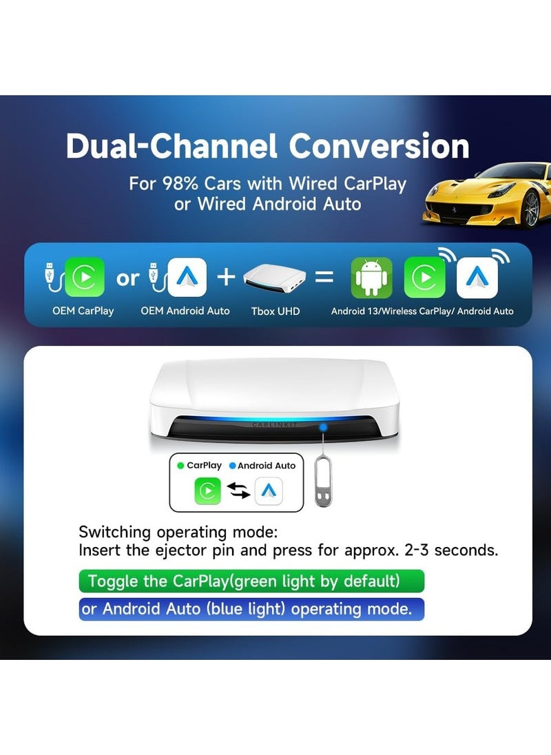 Carlinkit - 2024 Tbox UHD Android 13 CarPlay AI Box with HDMI Output for OEM Wired CarPlay and Wired Android Auto 8GB+128GB - Image 1