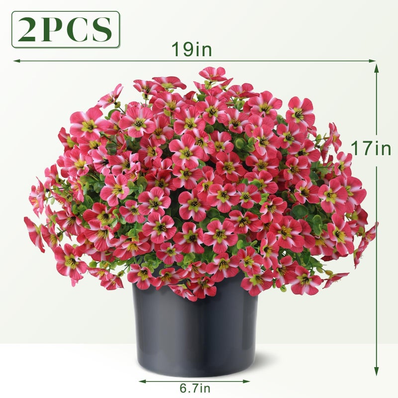VIERENA 2 Set of Artificial Morning Glory & Eucalyptus Topiary Trees - Faux Silk Flower Potted Plants, UV-Resistant Fake Outdoor Morning Glory Bushes for Front Door, Yard, Farmhouse, Garden Decor (Rose Red) - Image 5