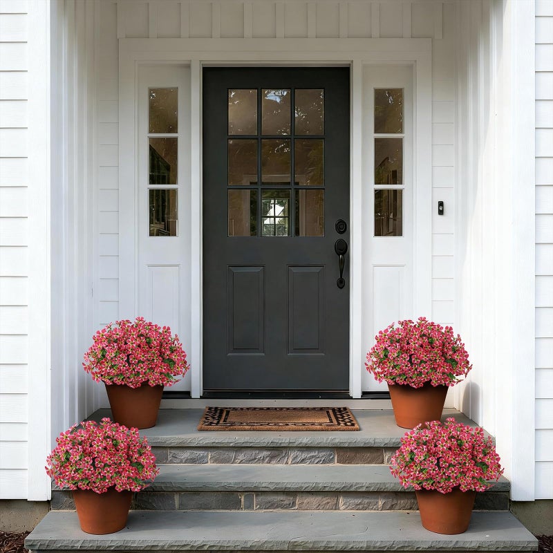 VIERENA 2 Set of Artificial Morning Glory & Eucalyptus Topiary Trees - Faux Silk Flower Potted Plants, UV-Resistant Fake Outdoor Morning Glory Bushes for Front Door, Yard, Farmhouse, Garden Decor (Rose Red) - Image 4