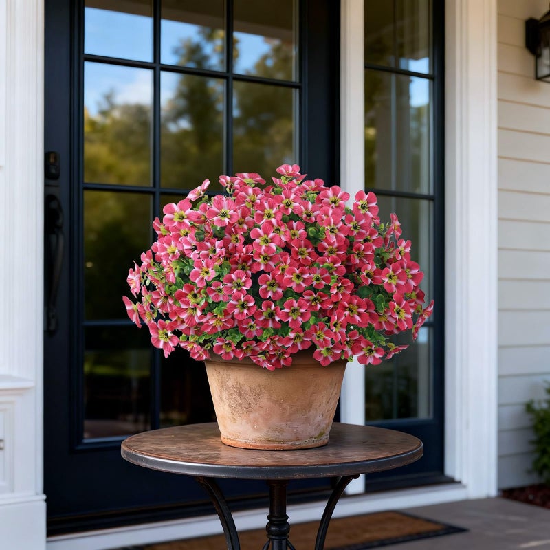 VIERENA 2 Set of Artificial Morning Glory & Eucalyptus Topiary Trees - Faux Silk Flower Potted Plants, UV-Resistant Fake Outdoor Morning Glory Bushes for Front Door, Yard, Farmhouse, Garden Decor (Rose Red) - Image 3
