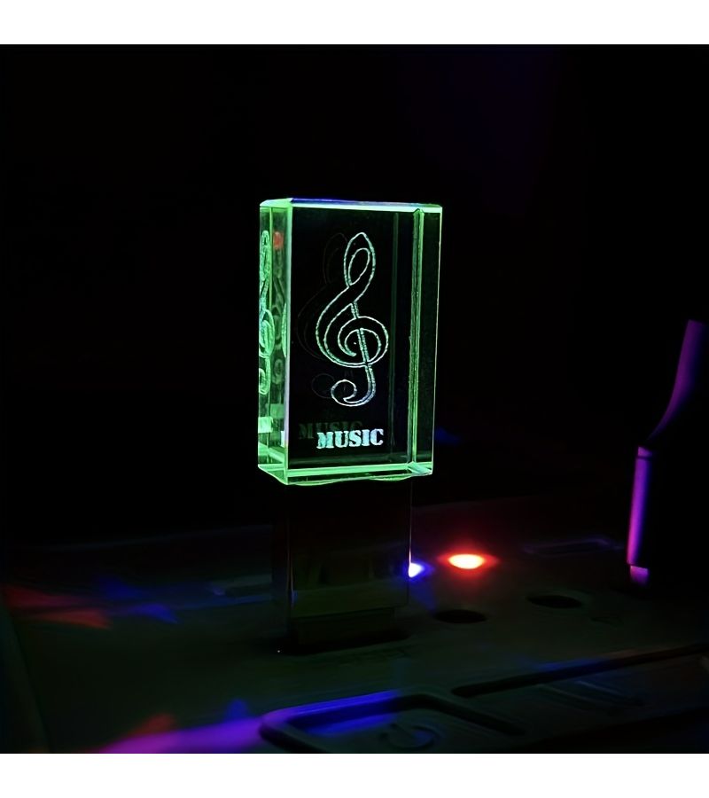 قرص USB 2.0 كريستال فلاش 32 جيجابايت مع ضوء LED أخضر، هدية لمدرسي DJ وموسيقى السيارات، صندوق هدايا - Image 2