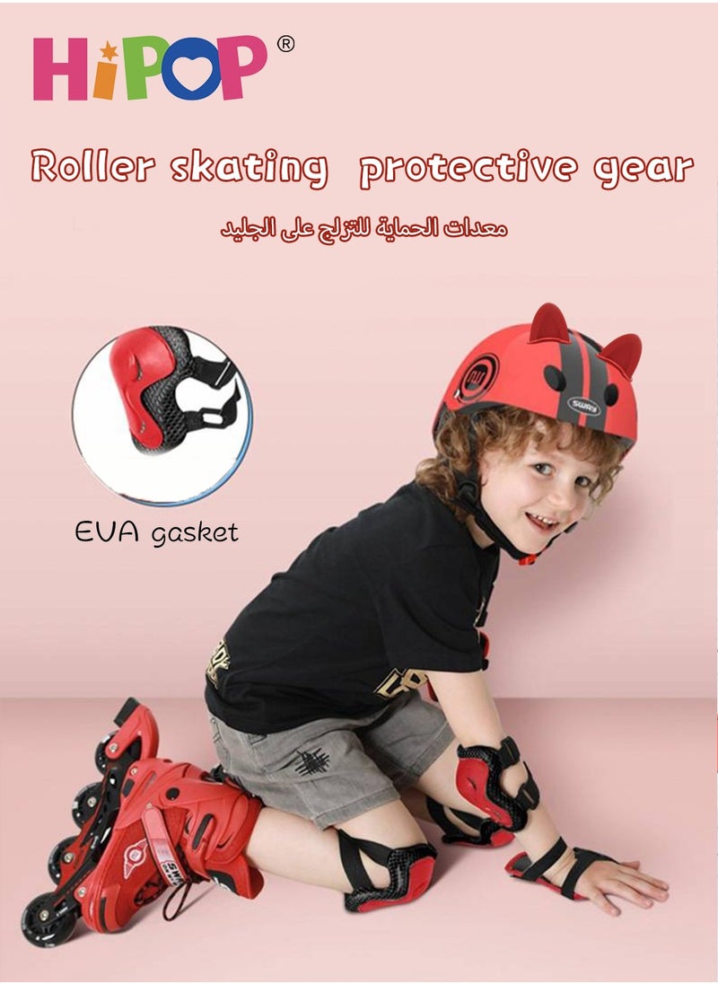 HIPOP 7 in 1 Kids Helmet of Scooter,Skateboard and Bike,Children Riding Protective Gear with Adjustable Function,Send Cat Ear Decoration,Children's Bicycle Protection Equipment 6-14 Age  - Image 2