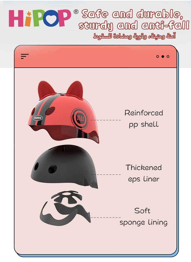 HIPOP 7 in 1 Kids Helmet of Scooter,Skateboard and Bike,Children Riding Protective Gear with Adjustable Function,Send Cat Ear Decoration,Children's Bicycle Protection Equipment 6-14 Age  - Image 5