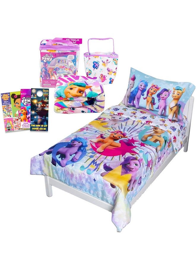 My Little Pony Sheet Set - My Little Pony Bedding Bundle for Toddler Beds Includes 1 Flat Sheet, 1 Fitted Sheet, 1 Pillow Cases, 1 Quilted Bedspread, More | MLP Bedding - Image 1