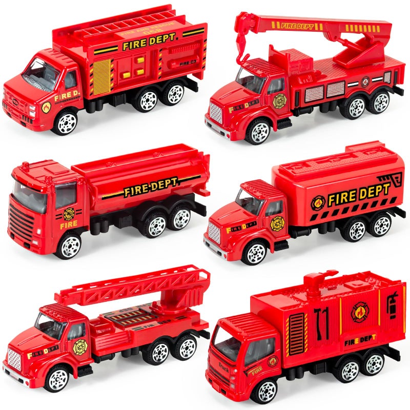 Bloolilies 6 Pack Diecast Fire Truck Toy Mini Alloy Fire Trucks for Toddlers 35 Firetruck City Emergency Car Toys Set for Kids Boys Age 3 4 5 6 7 Years Old Goodie Bag Stuffers Birthday Easter Gifts - Image 3