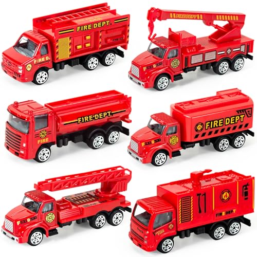 Bloolilies 6 Pack Diecast Fire Truck Toy Mini Alloy Fire Trucks for Toddlers 35 Firetruck City Emergency Car Toys Set for Kids Boys Age 3 4 5 6 7 Years Old Goodie Bag Stuffers Birthday Easter Gifts - Image 1