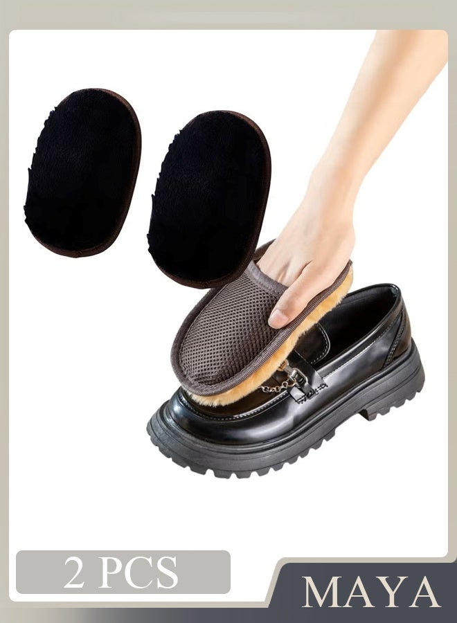 قطعتان من قفاز تنظيف الأحذية، قماش تلميع الأحذية، أحذية جلدية، تلميع الأحذية، فرشاة خاصة من نوع القفازات، مجموعة أدوات قماش تلميع الجلد المدبوغ، قفاز ناعم ومريح قابل لإعادة الاستخدام ومحمول وفعال (أسود) - Image 1