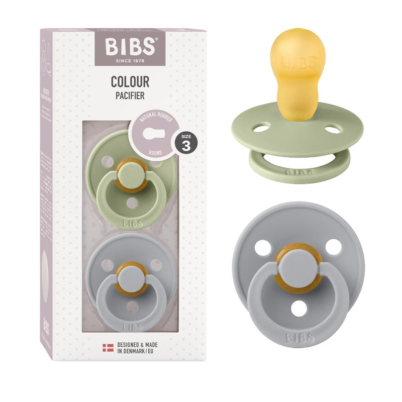 BIBS Pacifiers Colour Collection | Natural Rubber Baby Pacifier | Set of 2 BPA-Free Soothers | Made in Denmark | 0+ Months (Pack of 2) | Sage/Cloud - Image 1
