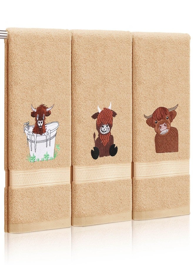 Mindsoft مناديل يد من مايندسوفت 3 قطع بقرة مرتفعات للحمام 100% قطن منسوجات منزلية منقوشة مناديل استحمام لطيفة زينة مطبخ ماصة بقرة مرتفعات هدية تدفئة منزلية، 29.5 × 13.7'' - Image 1