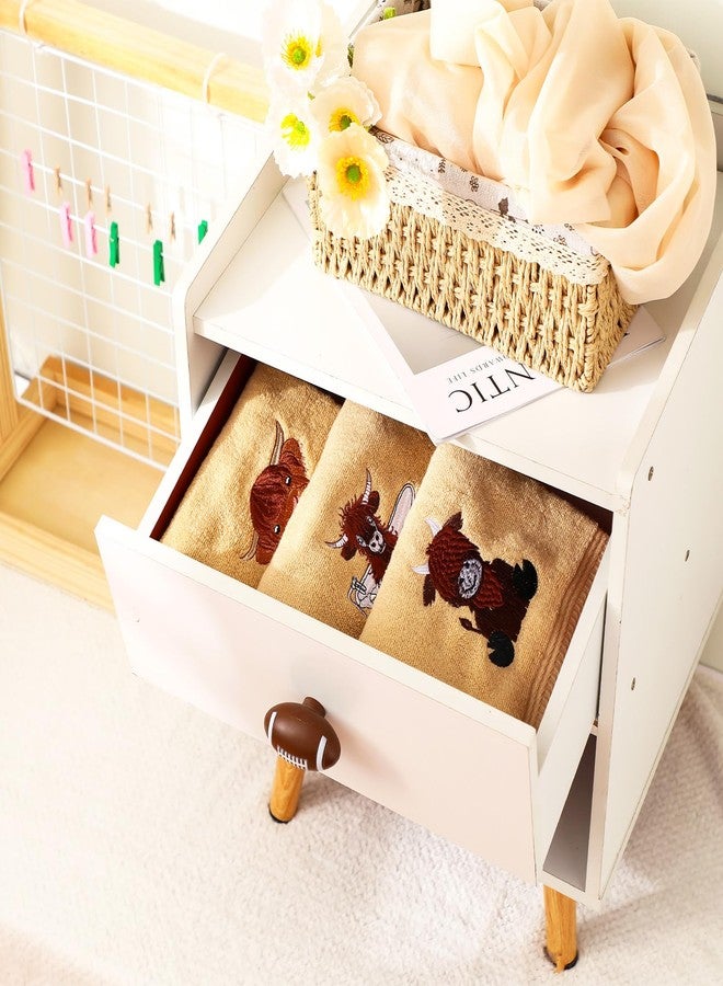 Mindsoft مناديل يد من مايندسوفت 3 قطع بقرة مرتفعات للحمام 100% قطن منسوجات منزلية منقوشة مناديل استحمام لطيفة زينة مطبخ ماصة بقرة مرتفعات هدية تدفئة منزلية، 29.5 × 13.7'' - Image 3