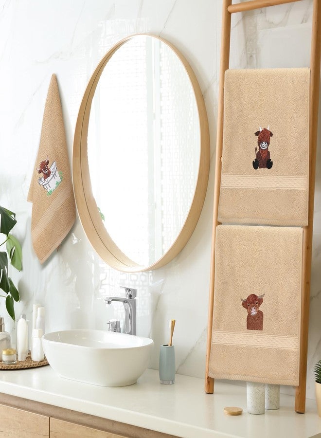 Mindsoft مناديل يد من مايندسوفت 3 قطع بقرة مرتفعات للحمام 100% قطن منسوجات منزلية منقوشة مناديل استحمام لطيفة زينة مطبخ ماصة بقرة مرتفعات هدية تدفئة منزلية، 29.5 × 13.7'' - Image 5