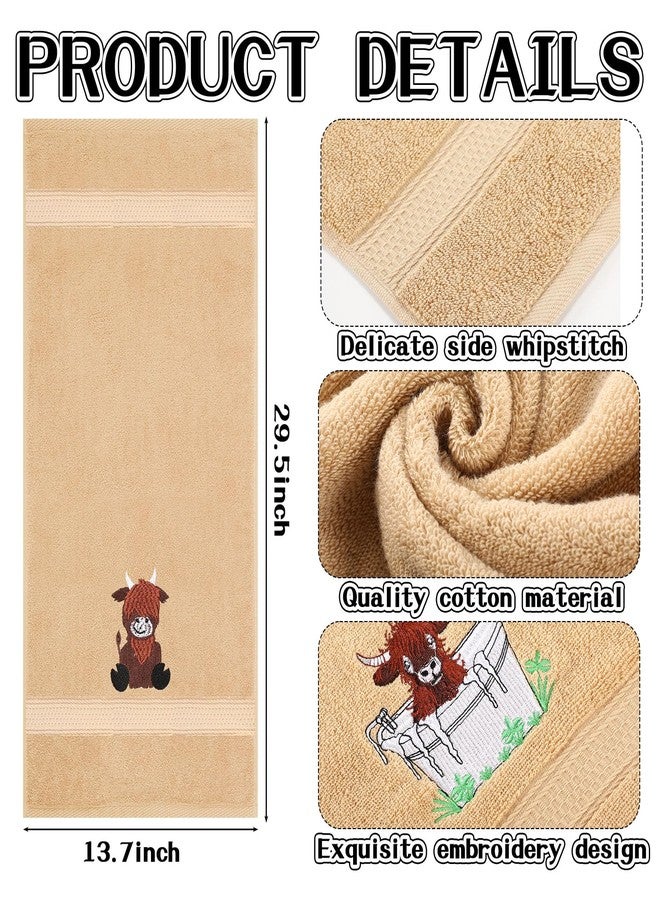 Mindsoft مناديل يد من مايندسوفت 3 قطع بقرة مرتفعات للحمام 100% قطن منسوجات منزلية منقوشة مناديل استحمام لطيفة زينة مطبخ ماصة بقرة مرتفعات هدية تدفئة منزلية، 29.5 × 13.7'' - Image 2