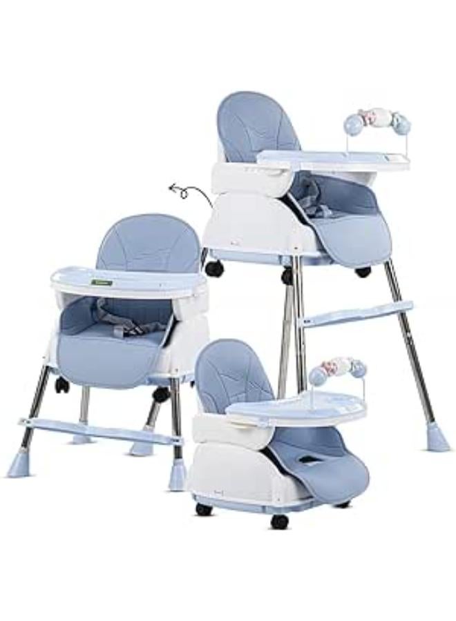 umbrella Umbrella 4-In-1 Foldable High Chair, Adjustable Height And Footrest - Baby & Toddler Feeding Booster Seat With Tray, Wheels, Safety Belt And Cushion For 6 Months To 4 Years (Blue) 