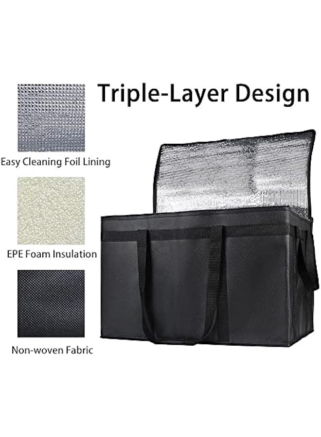 رينكس شطة توصيل طعام معزولة كيرة للغاية م الميكاكوز، شطة عازلة للقالة لتقديم الطعام وتدفئة اليتزا والقالة، شطة تريد سعة كيرة قالة لاعادة الاستخدام، ايلو، أسود - Image 2