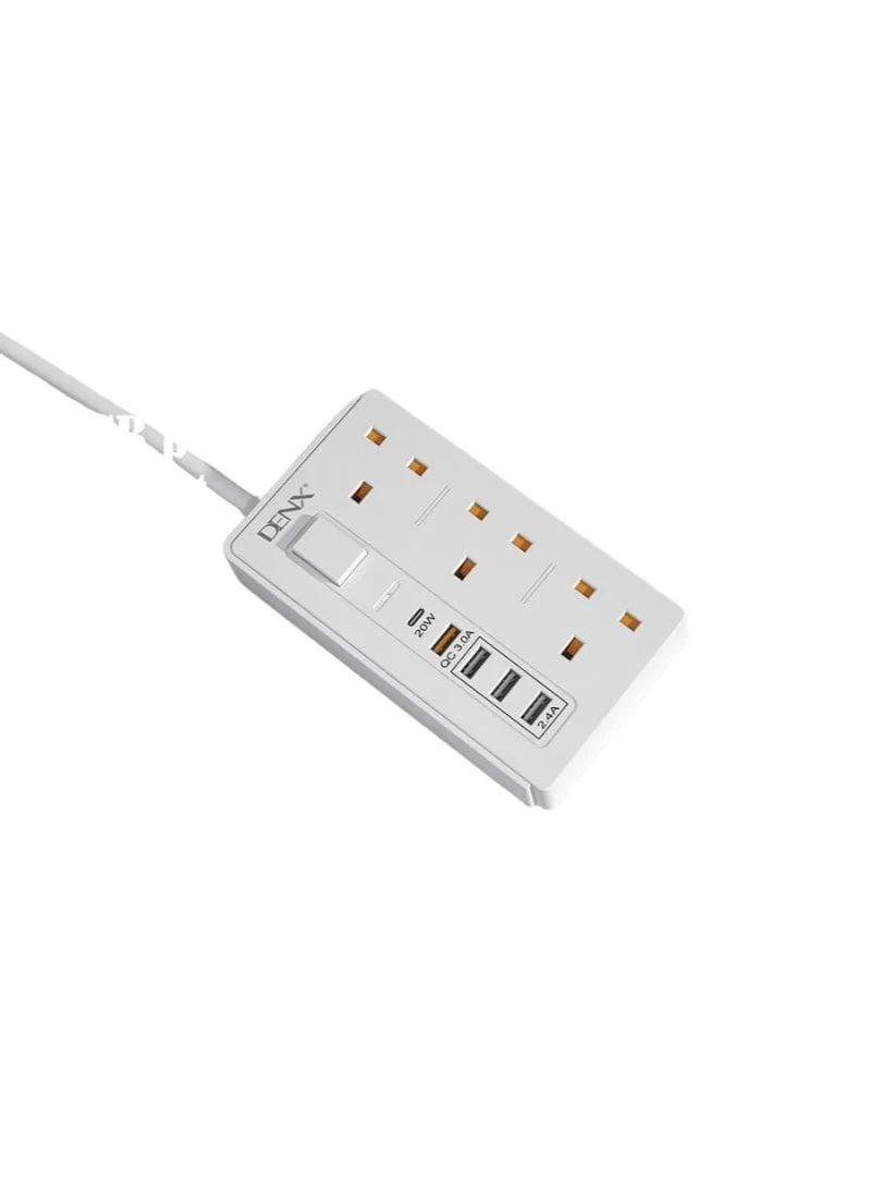 دينكس توصيلة كهربائية 3 متر بقوة 3250 واط ومنفذ PD سريع , مزودة بنظام امان عالي الجودة من دينكس لون ابيض DX830 - Image 4