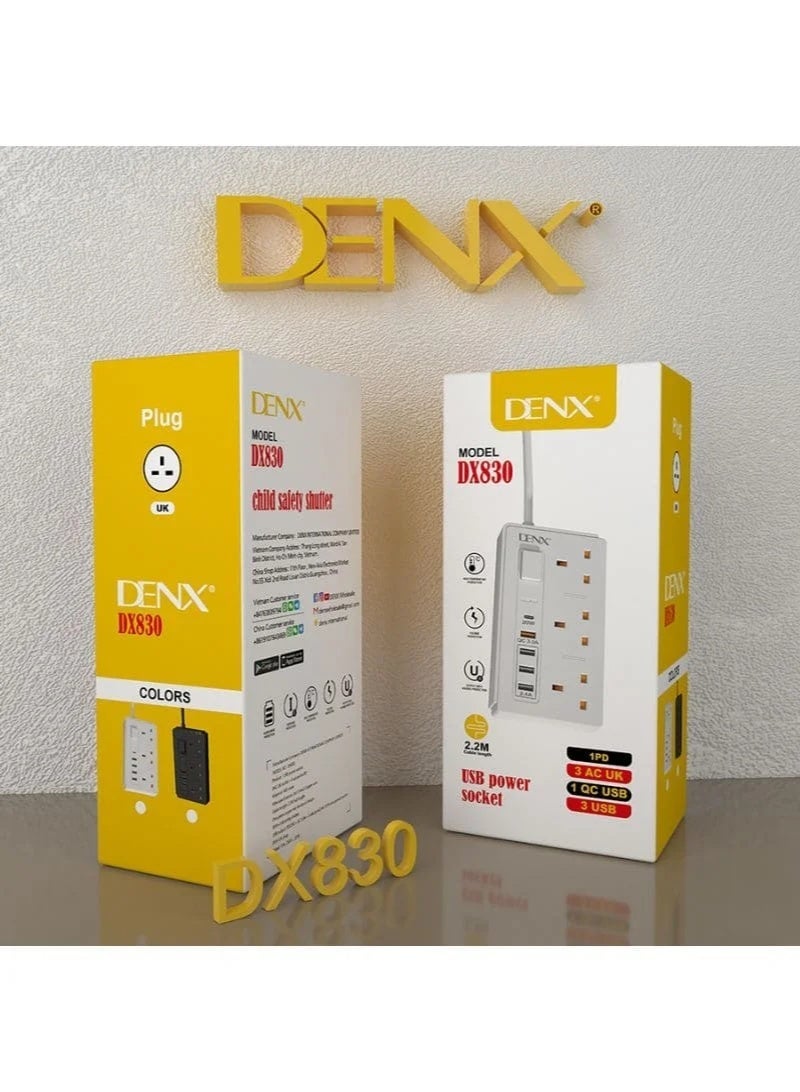 دينكس توصيلة كهربائية 3 متر بقوة 3250 واط ومنفذ PD سريع , مزودة بنظام امان عالي الجودة من دينكس لون ابيض DX830 - Image 1