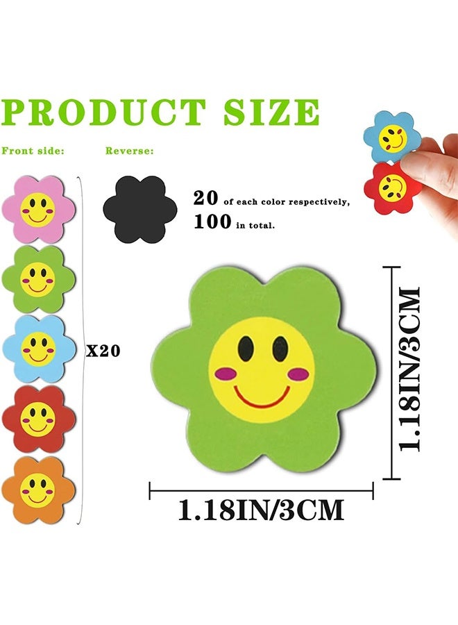 100 قطعة من مغناطيسات على شكل زهرة لمبرد الثلاجة ومغناطيسات للوحة البيضاء، مغناطيسات صغيرة ملونة لإمدادات المعلمين للمنزل والفصل الدراسي والمكتب والثلاجة والمدرسة (5 ألوان، 3 سم) - Image 2
