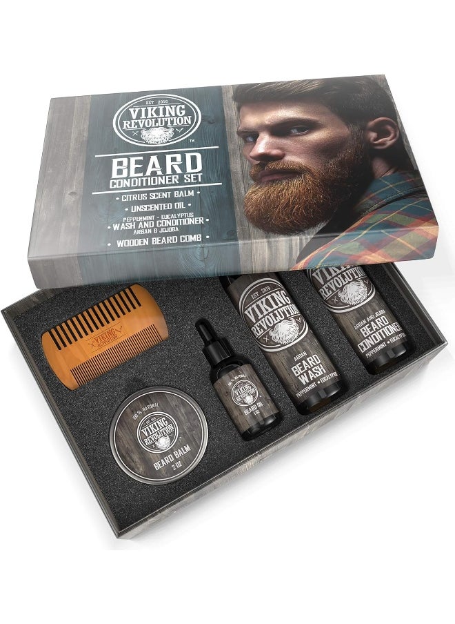 Viking Revolution - Ultimate Beard Care Conditioner Kit Beard Grooming Kit For Men SoftensSmoothes And Soothes Beard ItchContains Beard Wash & ConditionerBeard OilBeard Balm And Beard CombClassic Set - Image 1