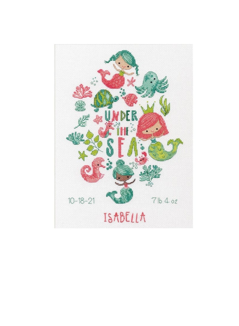 Design Counted Cross Stitch Kit 12in x 9in Under The Sea Birth - Image 1