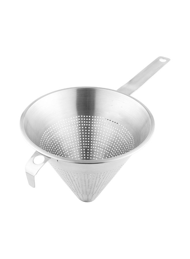 Restaurantware Met Lux 16.5 Inch x 9 Inch x 8.5 Inch Cone Strainer, 1 With Hook Steel Strainer - Cone-Shaped, Ergonomic, Stainless Steel China Cap Strainer, For Straining Seeds, Beans, Sauces And More - Image 1