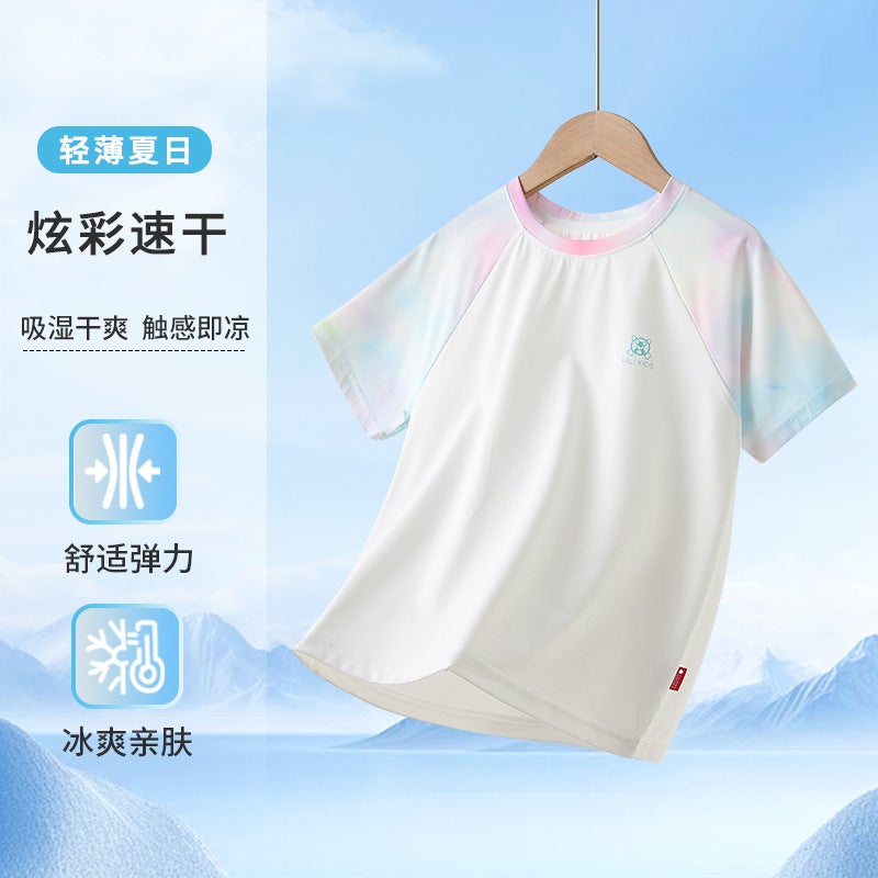 Boys' Short-Sleeved T-Shirt, Summer Thin Style, Quick-Drying For Kids, Ice Silk Half-Sleeve Top For Older Children And Girls, Super Cute Children'S Clothing - Image 1