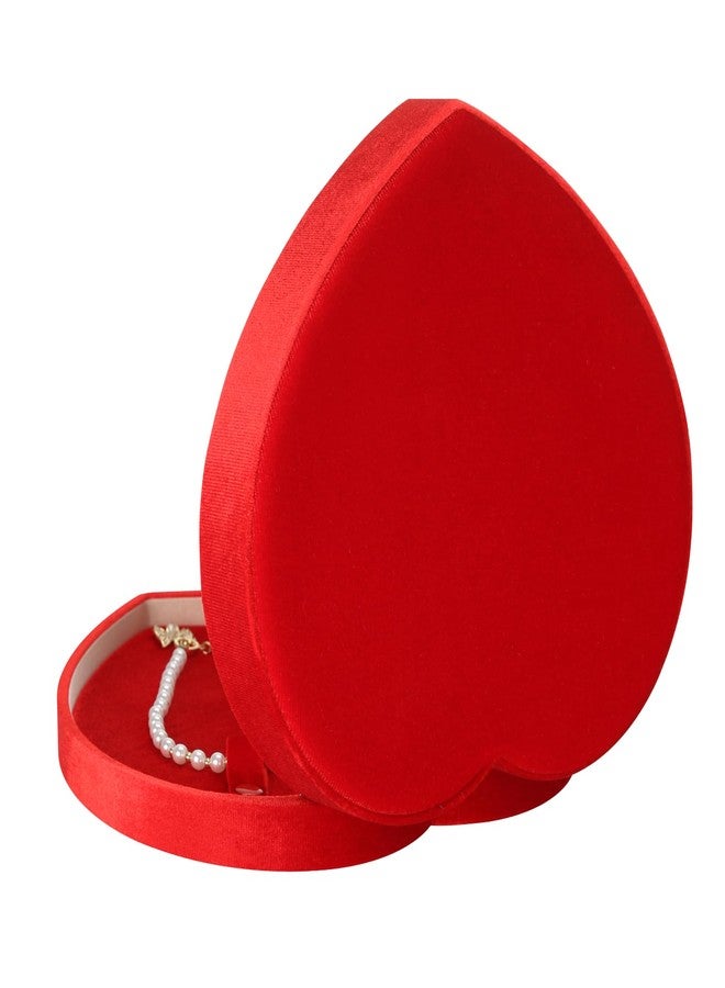 LETURE Large Jewelry Set Gift Box, Heart-Shaped Velvet Necklace Ring Earring Pearl Storage Organizer Holder Box (RED) - Image 4
