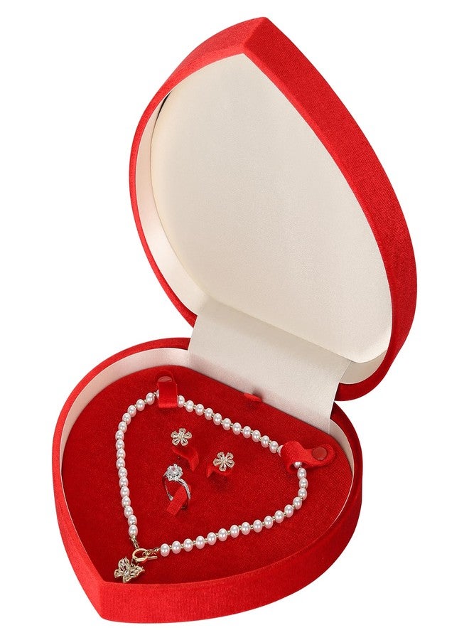 LETURE Large Jewelry Set Gift Box, Heart-Shaped Velvet Necklace Ring Earring Pearl Storage Organizer Holder Box (RED) - Image 1