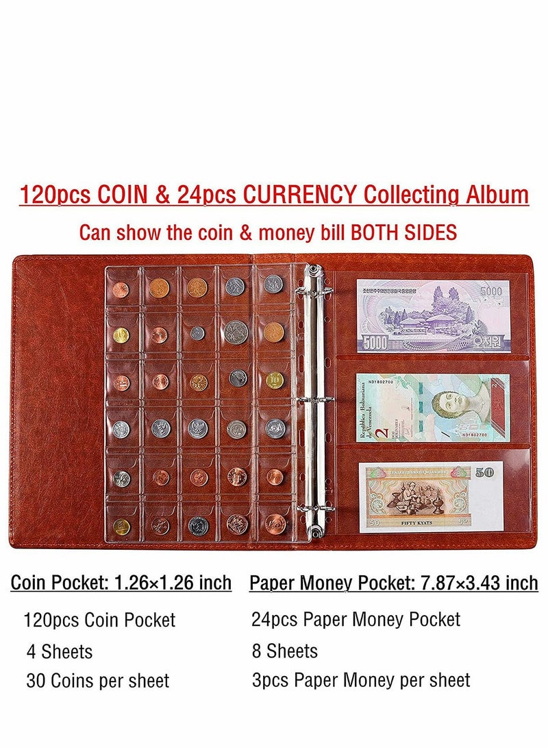 KASTWAVE Coin Collecting Holder Album Paper Money Currency Leather Pockets Collection Supplies Holders, Large Storage Book for Collectors, Coin Bill Commemorative - Image 2