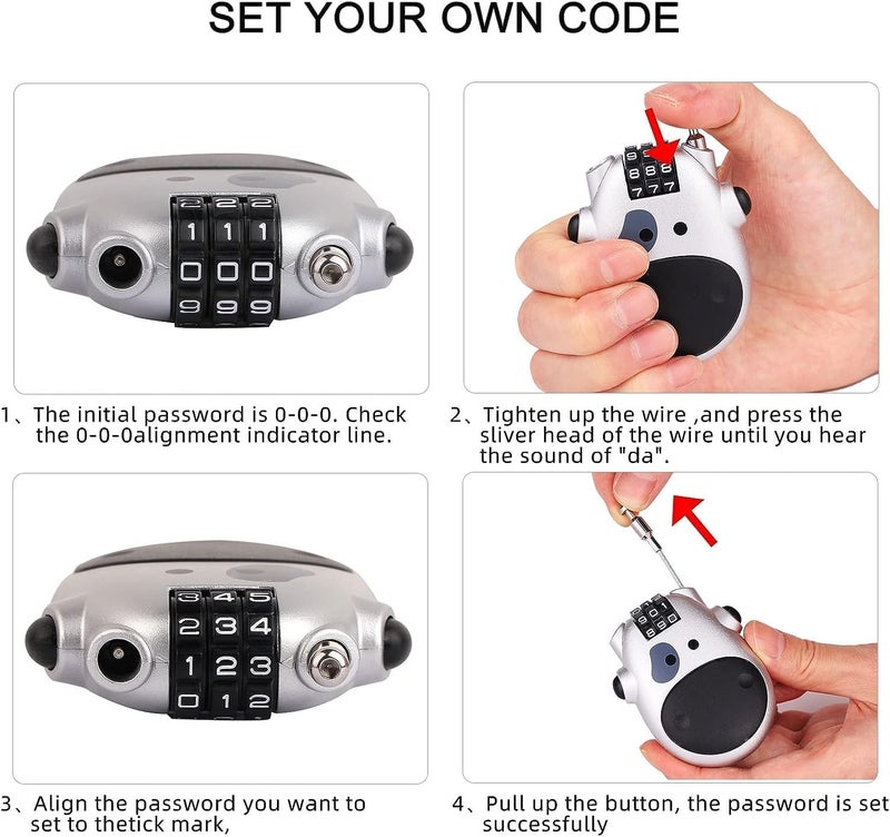 Birud Multipurpose Security Number Digit Mini Cable Bicycle Bike Cycle Helmet Luggage Suitcases Backpacks Keypad Lock Heavy Duty Wire Adjustable Alloy - Image 3