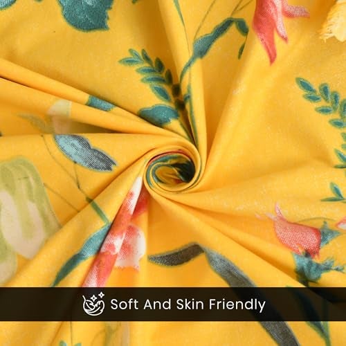 FRESH FROM LOOM Premium Glace Cotton Bedsheet | King Size for Double Bed | Hypoallergenic Soft Fabric | Anti-Fade Floral Print(Size - 90x100, Marigold Bright Yellow) - Image 3