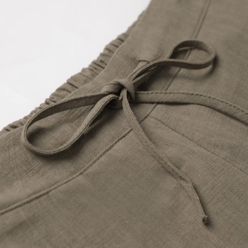 Tanming Linen Pants for Women Summer Casual High Waisted Drawstring White Beach Pant (Tan, M) - Image 2