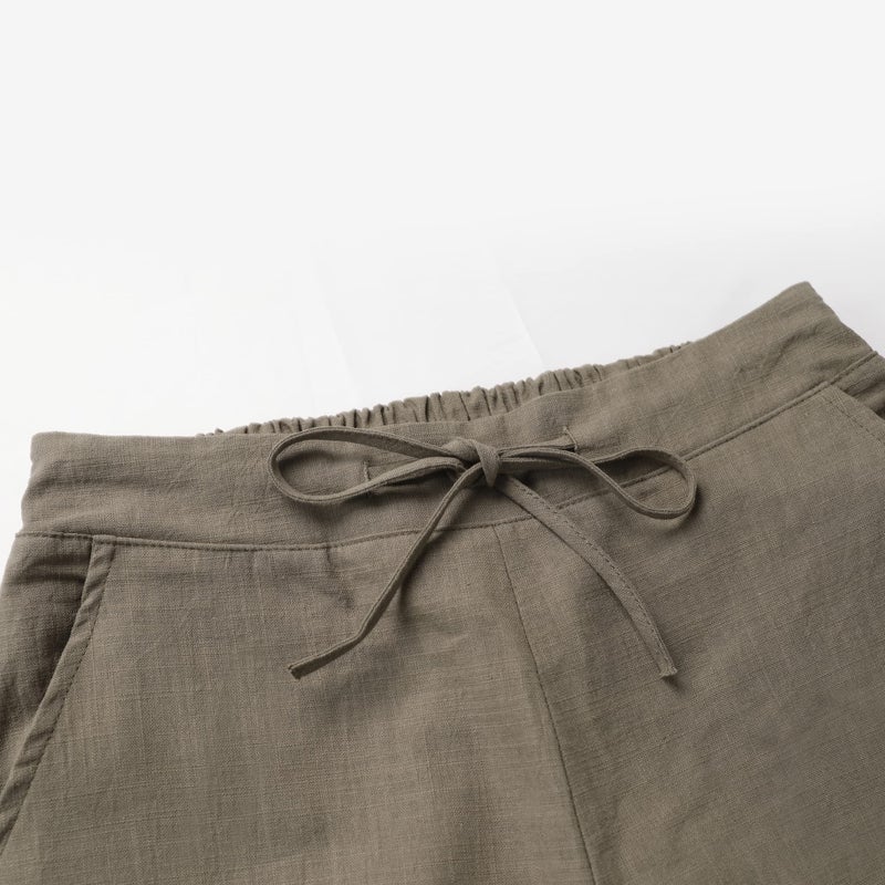 Tanming Linen Pants for Women Summer Casual High Waisted Drawstring White Beach Pant (Tan, M) - Image 3