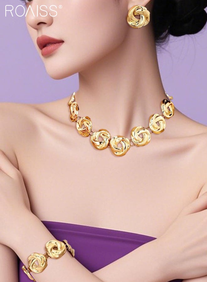 roaiss Women's 4 Pcs Alloy Jewelry Set, Versatile Hollow Twist Design Bracelet Necklace Earring Set, Simple Geometric Design, Suitable for Parties, Banquets, Weddings and Daily Wear - Image 5