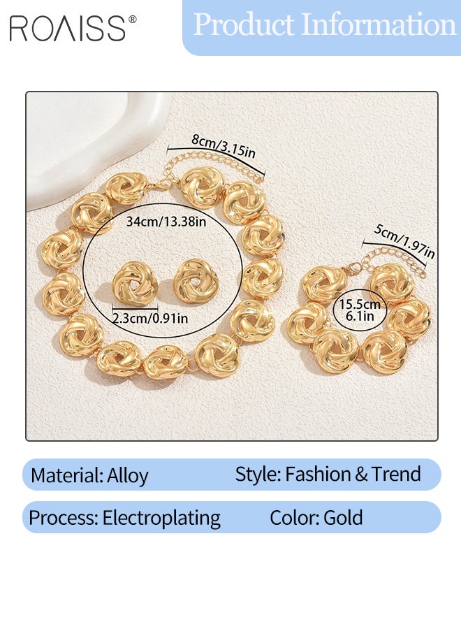 roaiss Women's 4 Pcs Alloy Jewelry Set, Versatile Hollow Twist Design Bracelet Necklace Earring Set, Simple Geometric Design, Suitable for Parties, Banquets, Weddings and Daily Wear - Image 2