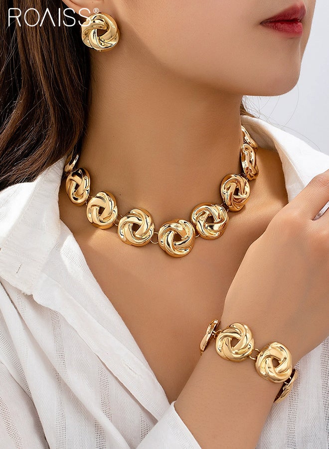 roaiss Women's 4 Pcs Alloy Jewelry Set, Versatile Hollow Twist Design Bracelet Necklace Earring Set, Simple Geometric Design, Suitable for Parties, Banquets, Weddings and Daily Wear - Image 3
