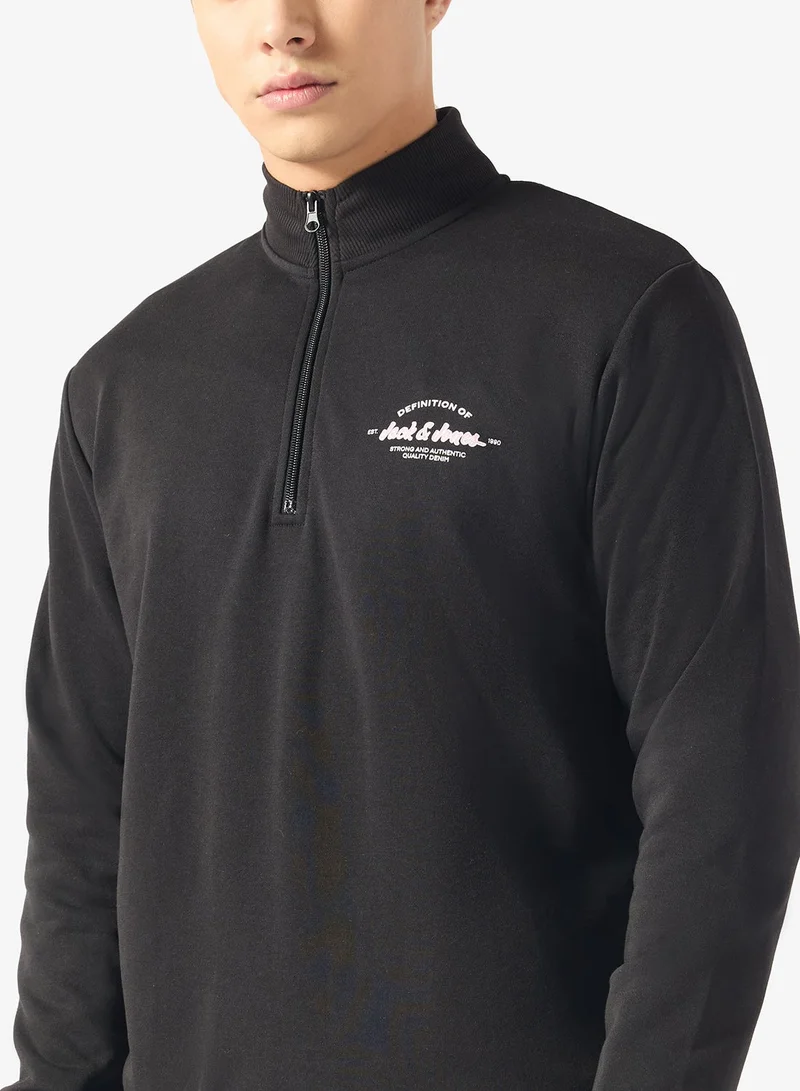 JACK & JONES Black Logo half Zip High Neck Sweatshirt for Men | Best Price UAE