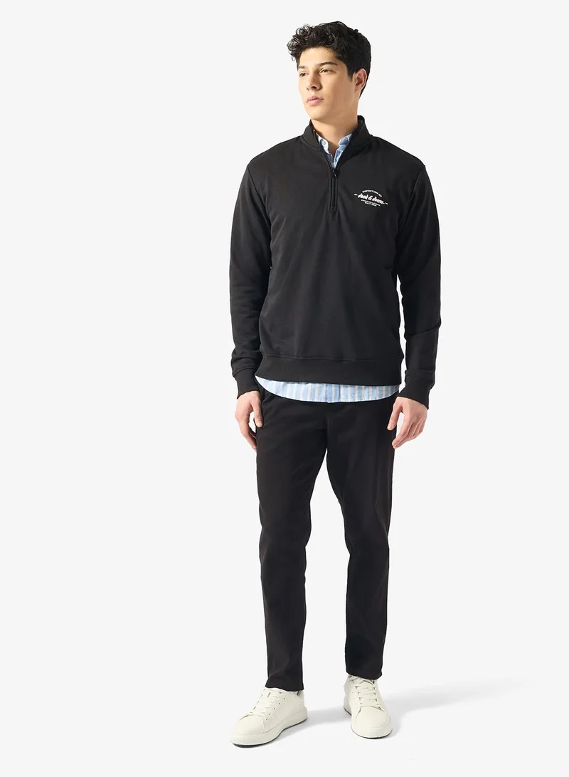 JACK & JONES Black Logo half Zip High Neck Sweatshirt for Men | Best Price UAE