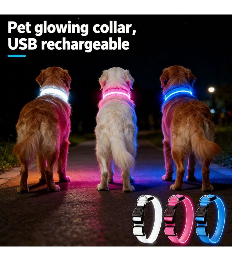 Rechargeable LED Dog Collar Light White USB 3 Modes Soft ABS for Medium Large Dogs Night Walks - Image 2