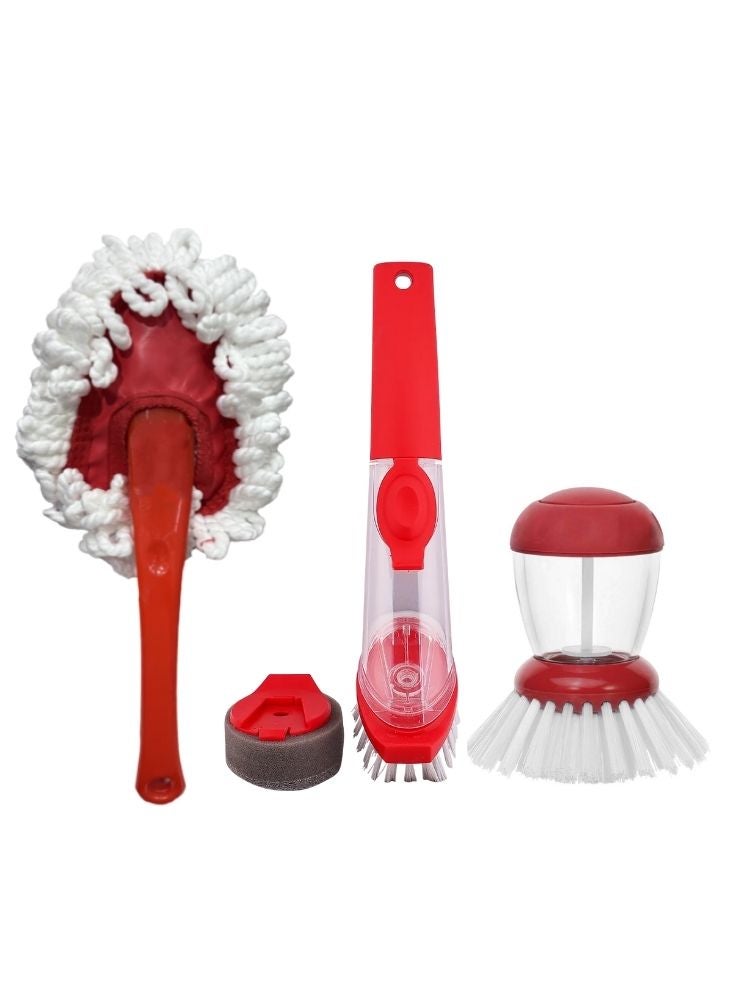 مجموعة فرش أطباق المطبخ - فرشاة توزيع الصابون مع رؤوس قابلة للتبديل