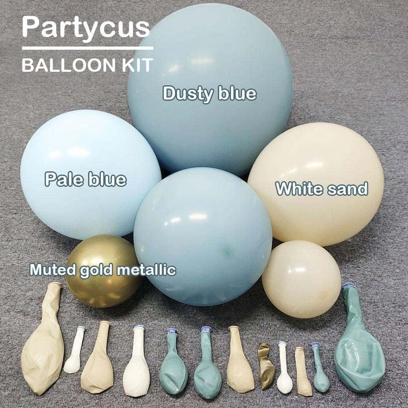 Partycus Dusty Blue White Sand Balloon Garland Double Stuffed Pastel Light Blue Cream Beige Matte Balloon Arch Kit with Gold Latex for Neutral Baby Shower Bridal Wedding Birthday Easter Party - Image 3