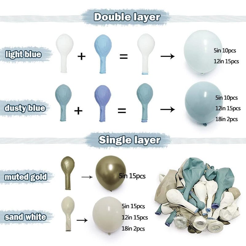 Partycus Dusty Blue White Sand Balloon Garland Double Stuffed Pastel Light Blue Cream Beige Matte Balloon Arch Kit with Gold Latex for Neutral Baby Shower Bridal Wedding Birthday Easter Party - Image 4