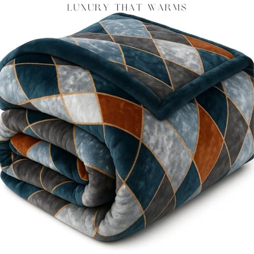 VAS COLLECTIONS 3 Layered Winter Quilt/Rajai 600 GSM | Heavy Thick & Fluffy Comforter for Double Bed | Ultra Warm Blanket for Extreme Cold | Quilted Floral Blue, Orange & Grey (3 Kg) - Image 4