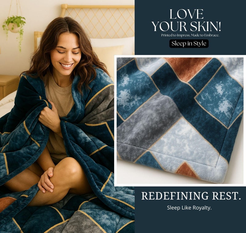 VAS COLLECTIONS 3 Layered Winter Quilt/Rajai 600 GSM | Heavy Thick & Fluffy Comforter for Double Bed | Ultra Warm Blanket for Extreme Cold | Quilted Floral Blue, Orange & Grey (3 Kg) - Image 3