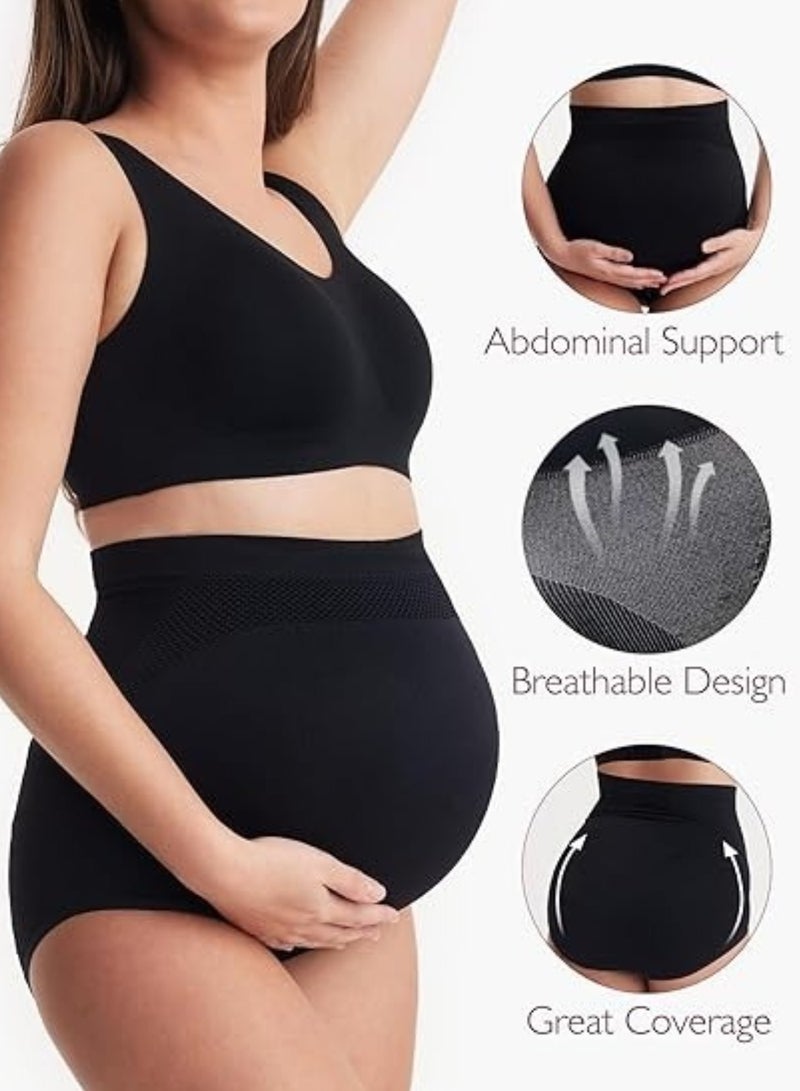 Momcozy Women's Maternity High Waist Underwear Pregnancy Seamless Soft Belly Support Panties Over Bump 3 Pack - Image 2