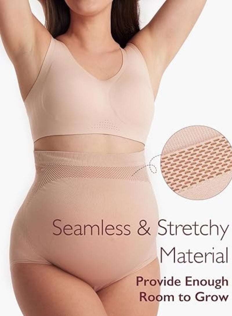 Momcozy Women's Maternity High Waist Underwear Pregnancy Seamless Soft Belly Support Panties Over Bump 3 Pack - Image 3
